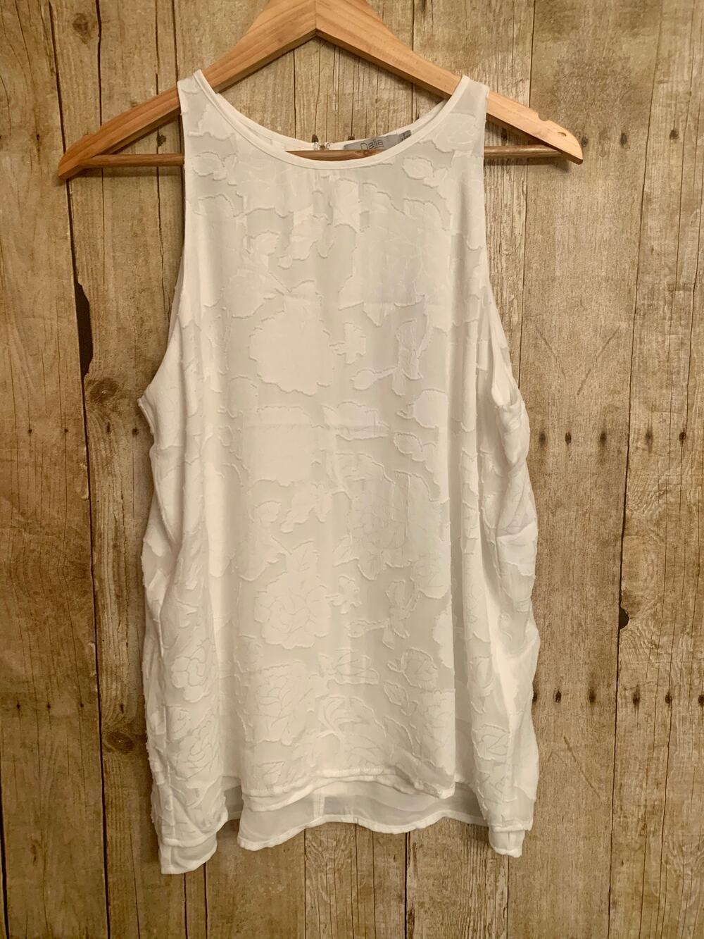 Dalia Sheer Floral White Dress Tank Womens Medium